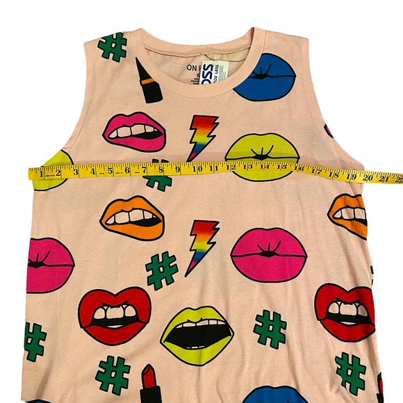 🆕 ON FIRE  | NEON LIPS POP ART FRINGE TANK  SZ XL - Picture 13 of 16